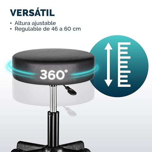 Miniatura 5 de Casaria Taburete Oficina Giratorio 360 Redondo Ø 35cm Con Ruedas Silla Escritorio Trabajo Altura Regulable 46-60cm Acolchado 10cm Resistente Negro