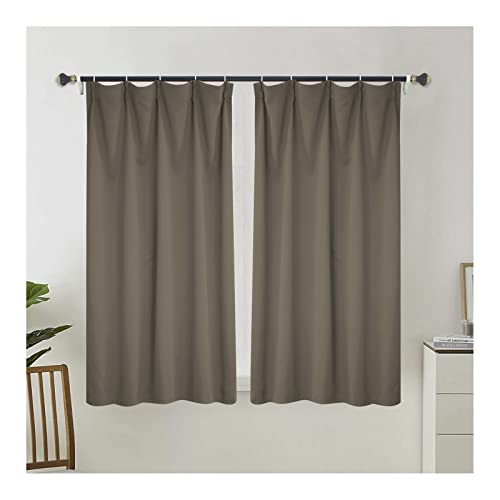Grewod Window Curtains Blackout Light Coffee Solid Color Thermal Insulated Curtain for Living Room, 40 x 70 Inch, 2 Panels, Pinch Pleat, Polyester