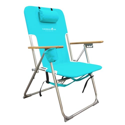 CARIBBEAN JOE Folding Beach Sand Chair, 4 Position Recline, High