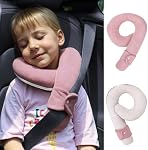 Oreiller de voyage enfants, Oreil de voyage pour voiture & Avion et tête & Soutien Chin, Oreiller de voyage confortable pour les voyages sur route dormant, Cadeaux pour tout-petit/enfant/enfants (Pink & Béige)
