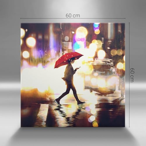 Illustration de rue de pluie anime toile 60x60cm pour déco salon moderne