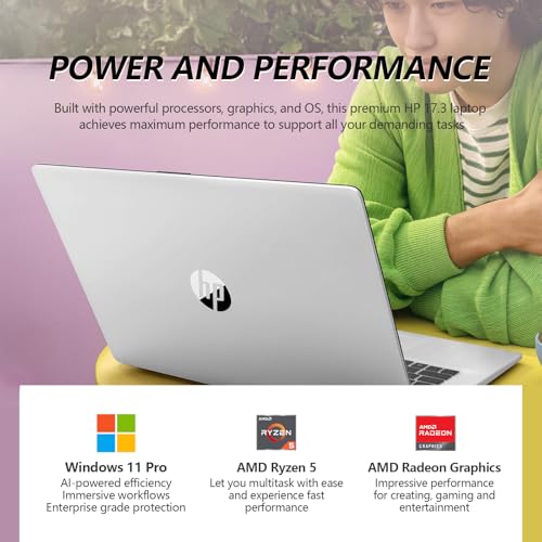 Image of HP 17 Inch Laptop Touchscreen Computer, 17.3 HD+ Touch Screen Business Laptop, AMD Ryzen 5(6-Core), Windows 11 Pro, 10-Key Number Pad, 32GB RAM 2TB SSD
