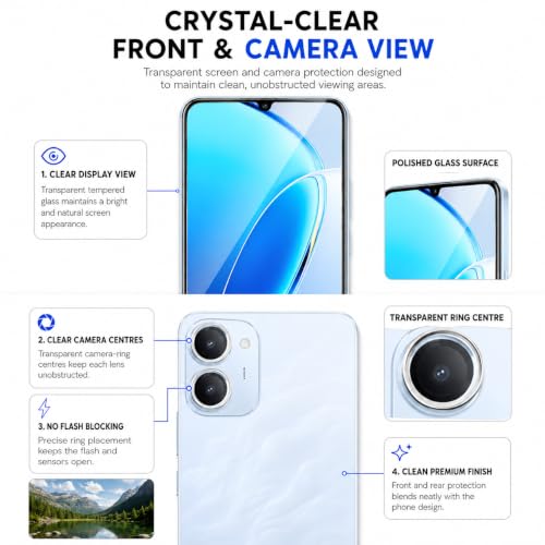 Image of FIRST MART Tempered Glass for Vivo T5 Lite 5G with Silver Camera Ring Guard & Installation Kit | HD Clear Edge-to-Edge Screen Protector, Scratch Resistant, Case-Friendly | Pack of 1