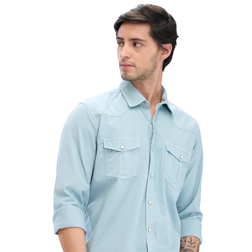 Image of Spykar Men's Slim Fit N /A Full Sleeve Solid Casual Shirts