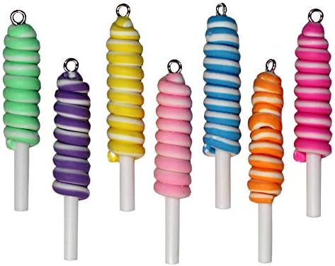 Lucore Colorful Spiral Lollipops Clay Pendant Charms - 7 pc set of DIY Craft Supply