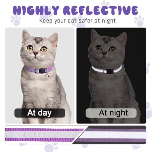 JEYORZY 6-Pack Personalisiertes Katzenhalsband, Katzenhalsbänder Quick Release Reflective Kitten Halsband mit Glocke, Katzenhalsband Anti-Strangulation, für Katzen oder Kätzchen