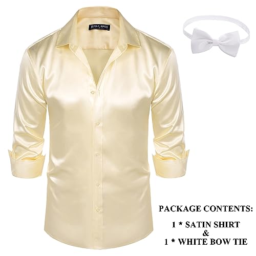 Pj Paul Jones Men'S Silk Satin Dress Shirts Casual Button Down Gold Shirt For Wedding Dinner Formal Shirt Champagne M thumb #4