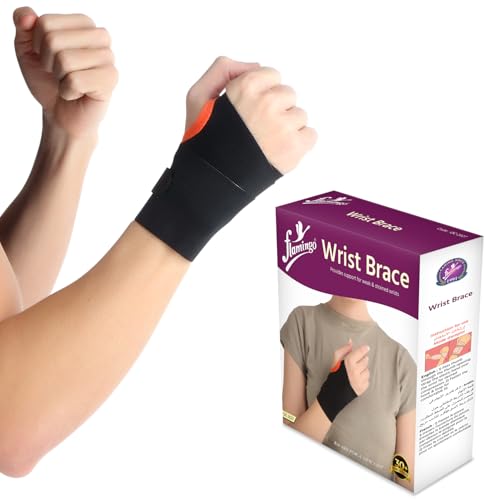 Image of Flamingo Cotton Wrist Support Brace With Thumb Loop | Pain Relief Carpal Tunnel Splint Wrap | Wrist Support For Sports Injuries, Fracture Support And Thumb Support | Black, Universal