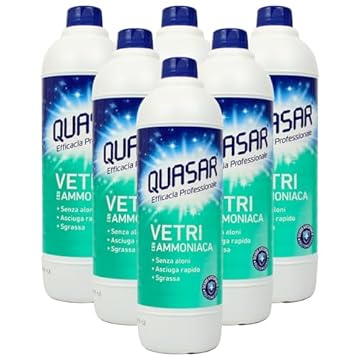 Detergente, VETRI Con AMMONIACA, Ricarica. Senza Aloni, Asciuga Rapido, Sgrassa 580ml (6 Ricariche)