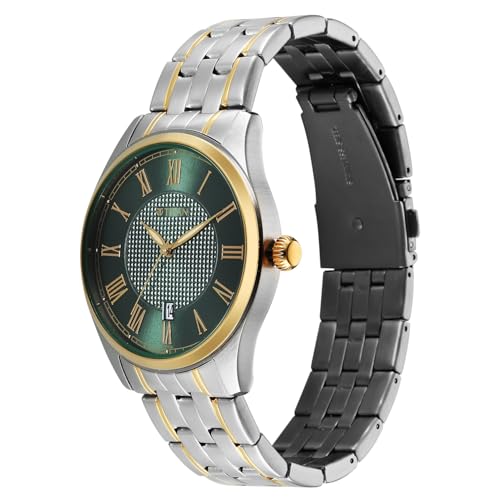 Image of Titan Neo Roman Analog with Green Dial Dual Tone Stainless Steel Strap Watch for Men - 10063BM01