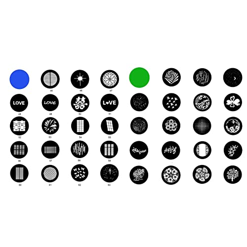 WELLMAKING 38Pcs Gobos Kit Metal Modeling Sheet with a Red Colors Gels/Filter, for Snoot, Projector for LED RGB Flash Light