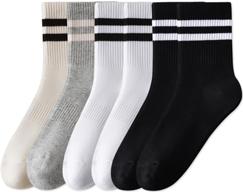 DIBAOLONG Womens Striped Crew Socks Cotton Cozy Socks for Women Cute Soft Above Ankle Sock 6 Pairs Size 5-10