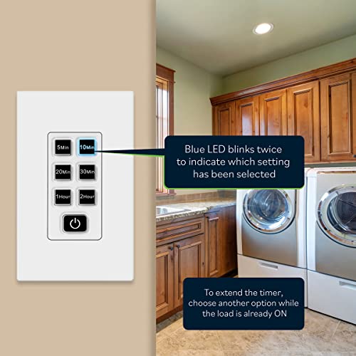 Topgreener 2-Hour Countdown Timer Switch, 5-10-20-30 Min 1-2 Hour Settings, For Fans And Lights, Led Indicator, 120Vac 60Hz, 1/2Hp, 150W Led, Neutral Wire Required, Ul Listed, Tgt06-2H-Rt-W, White #TOP4