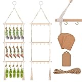 NOWHYX 3-Tier Hanging Herb Drying Rack, Includes 25 Gift Tags & 32ft Natural Jute Twine, Handwoven Hanging Herb Dryer Rack Plant Hanger for Drying Herbs, Flowers, Sage(COLOR:Beige)