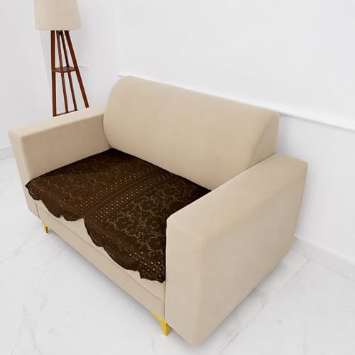 Image of Homerz Premium 'Surya Series' Sofa Cover | Stylish Sofa Protector | Net Fabric | Anti-Stain & Washable Slip Cover Exact Size Antislip (Flower Valley Brown, 2 Seater, Only Seat Cover)