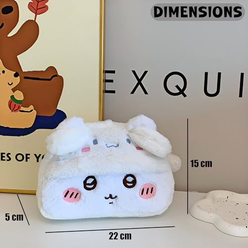 Image of FunBlast Fur Pencil Pouch for Girls - Cute Cartoon Multi-Purpose Zipper Case for School Kids, Cosmetic Pouch for Girls, Travel Organizer Bag, Pouches for School /Office (White)