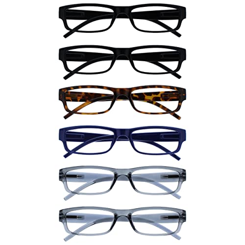 OPULIZE Ace Gafas de Lectura Pack de 6 Montura Delgada Clásica para Todos los Días Negro Marrón Carey Gris Azul Resistente a los Arañazos Bisagras con Muelle Hombre Mujer RRRRRRR32-112377 +1.50