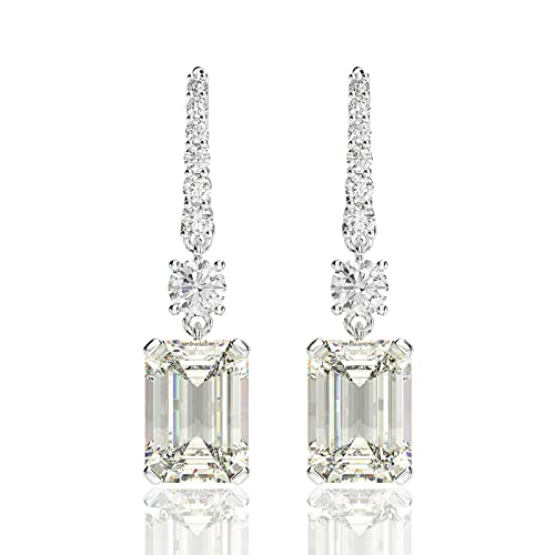 Sterling Silver Diamond Earrings for Women, Classic Emerald Cut 8Ct/Pair Lab Simulated Pink Diamond Dangle Earrings White Gold Plated Jewelry Gifts