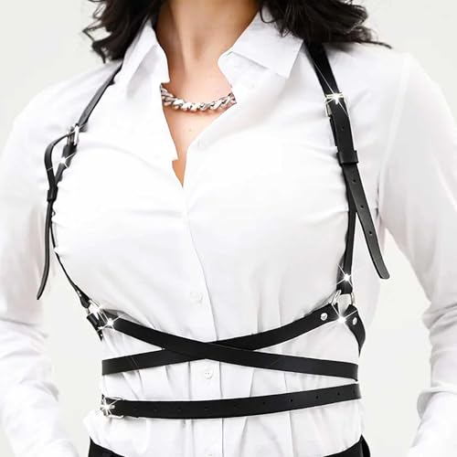 Fstrend Harness Waist Belt Leather Black Body Chain Chest Punk Costume Body Accessory for Women2