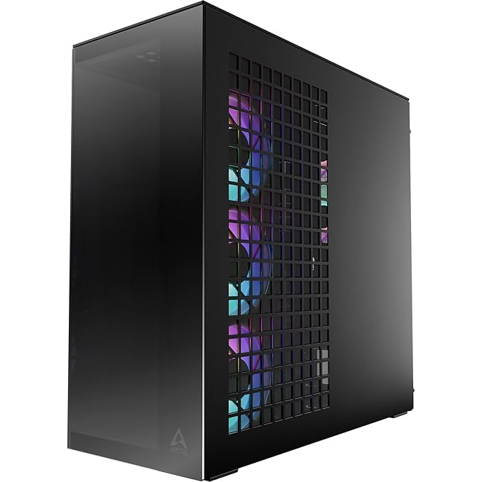 Image of ARCTIC Xtender VG (Mirror Black) with Vertical GPU Mount | PLCe 4.0 Raiser Cable| - PC Case, Mirrored Glass, 2 x 420 mm Radiator Support, Midi Tower, E-ATX, 5X A-RGB Fans pre-Mounted - Black