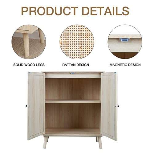 Qhitty Rattan Sideboard Buffet Cabinet, Accent Kitchen Storage Cabinet Console Table With Adjustable Shelves For Living Room, Dining Room, Bedroom (Natural) #TOP2