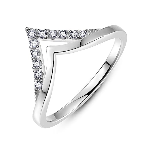 Chevron Rings for Women Double V Shaped Ring Stackable Cubic Zirconia Wedding Band For Women Size 5-9