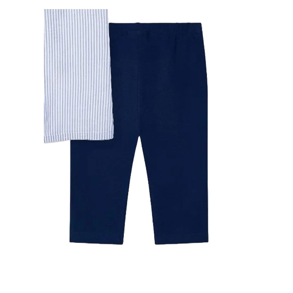 Generico Conjunto completo niña camiseta blanca con gráficos Selfie y pantalones leggings azul marino – Manga corta con lazo, look casual verano modelo 3736