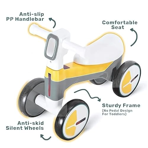 Image of Glider Max Toddler Ride-On Balance Bike 1-3 Years | Musical Kids Balancing Bike with LED Lights | Safe & Stable Indoor Ride-On Toy for Boys & Girls | 20 kg Max Load |Grey & Yellow |KB-021|.
