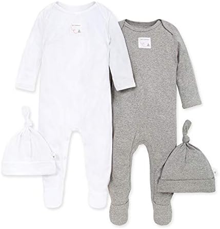 Burt's Bees Baby baby girls Matelasse Organic Kimono One Piece Jumpsuit and Toddler Footie, Heather Grey/White 2-pk, 3-6 Months US