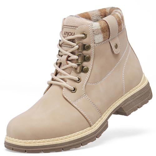 ANJOUFEMME Casual Winter Hiking Boots For Women - Womens Outdoor Snow Ankle Boots Waterproof Lightweight Lace up Fur Lined Walking Hiking Shoes