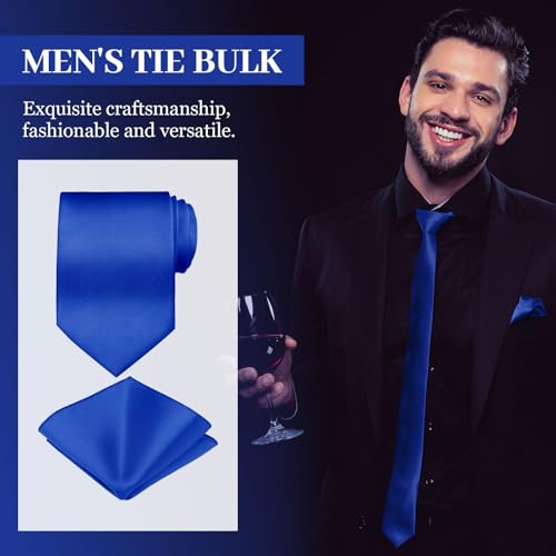 Image of Zhanmai 48 Pcs Men Solid Color Ties and Pocket Square Set Satin Necktie Business Handkerchief for Wedding Party