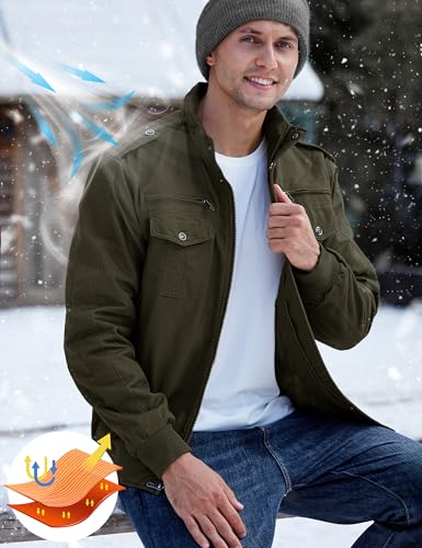 Image of TACVASEN Men's Lightweight Military Cotton Jacket Casual Windbreaker Coat | with zipper and hidden snap,stand collar,multi pockets,tactical m65 field cargo outerwear for winter & fall,utility windproof