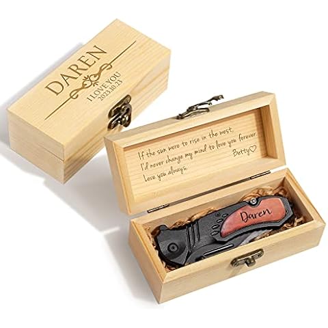 Anniversary Idea For Him - Personalized Engraved Pocket Knife With Box Custom Knives, Birthday Christmas Valentines Wedding Gifts For Men Husband Boyfriend Fiancé Groom (Various Designs) Cover