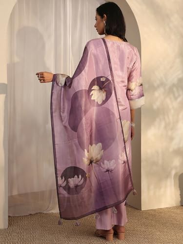 Image of Libas Printed Silk Blend Straight Kurta Set For Women | daily wear suit