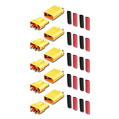 VUNIVERSUM 5 Paar 10 Stück Original XT30 Goldstecker Stecker Buchse Männlich Weiblich Rundstecker Male Female Verpolsicher Steckverbinder Netzstecker inkl. Schrumpfschlauch Lipo Akku Modellbau DIY