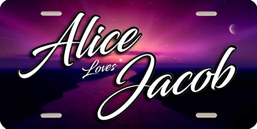 Personalized License Plate - Purple and Pink Graphic Couple or Single Name Design