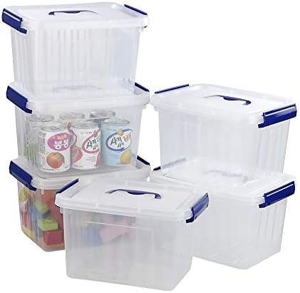 Eudokky 6 Liter Plastic Lidded Boxes for Storage, 6 Packs, Transparent