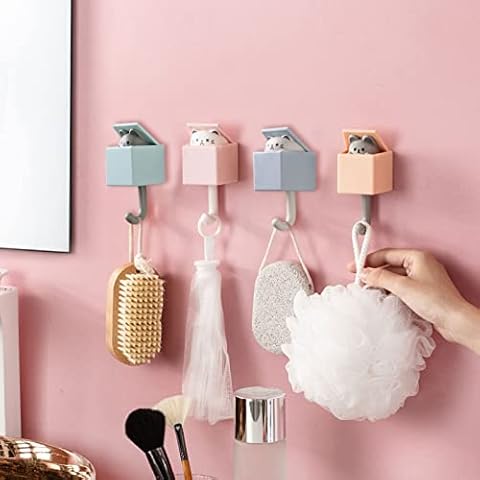 FZQBEY Door Hanger Kawaii Room Decor Creative Cat Plastic Hooks Self Adhesive Coat Hook Decoration Wall Hooks for Back of Door Kids Bedroom, Kitchen, Bathroom Cover