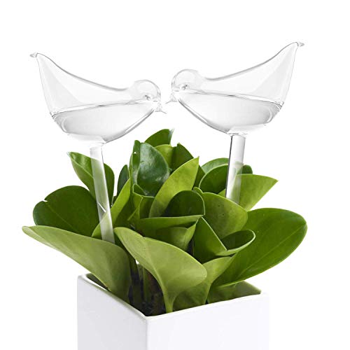 Jiabang Plant Watering Bulbs,Clear Glass Self-Watering Stakes Bird Shape Design Water Globes Automatic Irrigation Device for Indoor & Outdoor Garden (2 Pack)