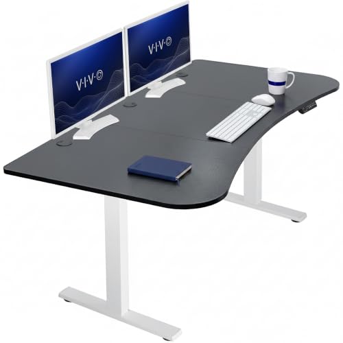 Image of VIVO Black Carbon Fiber 63 x 32 in Standing Desk, DESK-KIT-1W1R | Electric, Holds 220 lbs, Sit Stand Up, Height Adjustable, Home Office, Memory Presets, 1B Series, White Frame