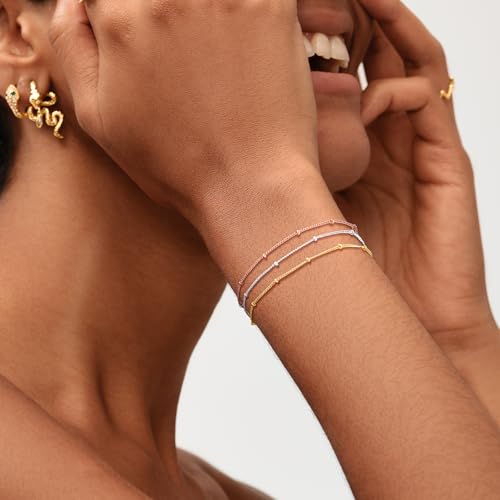 Image of MEVECCO Bracelet for Women 14K Gold Plated Dainty Chain Simple Jewelry Cute Handmade Minimalist for Her