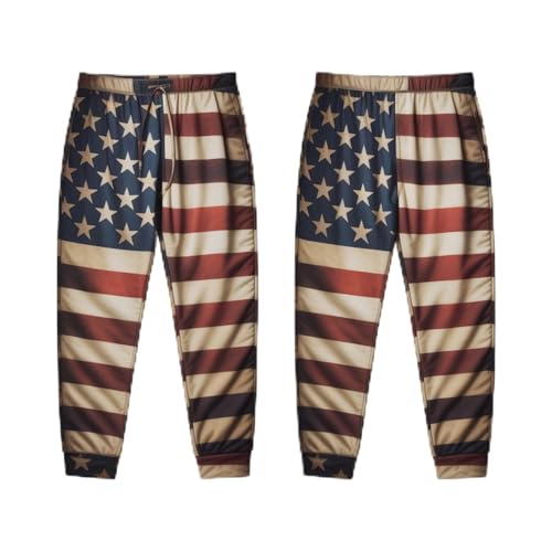U.S. 250th Anniversary Men's Joggers, Patriotic Theme Print Sweatpants with Pockets & Drawstring, Casual Athletic Trousers