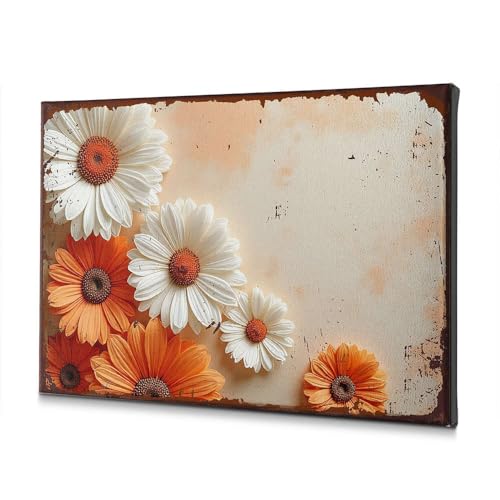 Décoration murale vintage fleurs oranges sur toile de qualité pour chambre