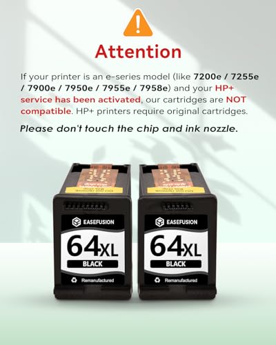 Image of EaseFusion 64XL Black Ink Cartridge Remanufactured Replacement for HP 64XL Black Ink Cartridge HP64 HP64XL Compatible with HP Envy Photo 7800 7855 7858 7100 7155 6200 6255 Tango X Series Printers