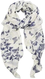 Voqeen Women Ladies Chiffon Scarf Soft Shawl Lightweight Scarfs Long Wrap, Silver Foil Mulberry Tree Print Long Scarf, Bridal Bridesmaid Shawl Prom Wrap Draping Stole