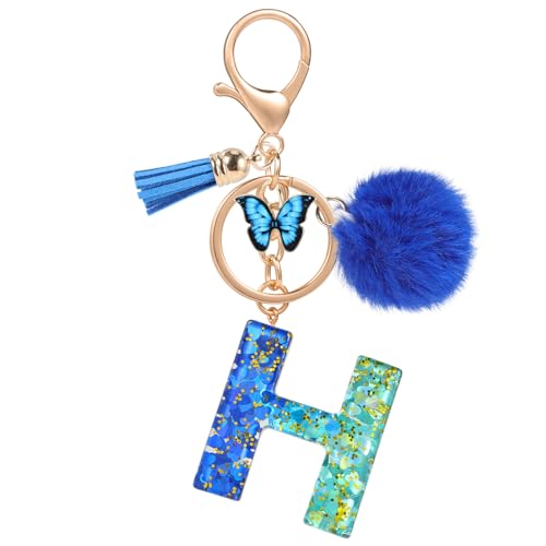 MWOOT Nom Lettre initiale H Porte-clés, Bleu Porte-clés pour Femme, Charmes en Résine Pour Clé Porte Clef Voiture Décor Sac à main