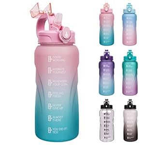 DEARRAY 2 liter / 2l grote Sport Waterfles met Rietje 2000 ml BPA vrij Motiverende Drinkfles met Tijd Marker voor Gym, Kamperen, Fitness, Yoga (Roze/Groen)