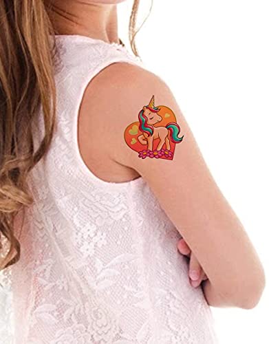 Tatodays Temporary Unicorn Tattoos Beautiful Cartoon Transfer Stickers For Girls Kids Unicorns Hearts Rainbows Birthday Party Favor Gifts #TOP4