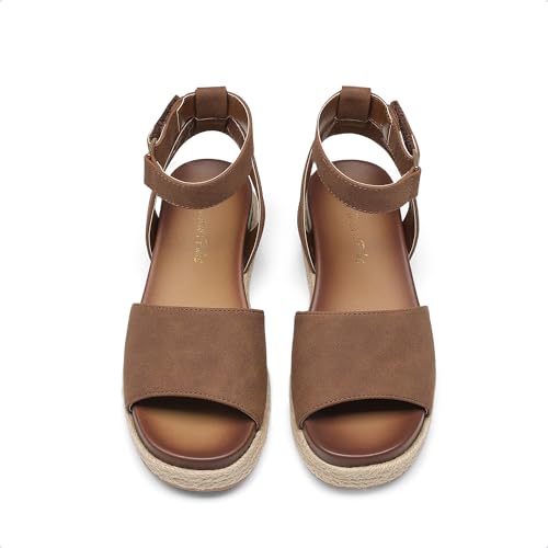 Image of DREAM PAIRS Girls Platform Wedge Open Toe Espadrille Sandals with Buckle Ankle Strap for Little Kid /Big Kid
