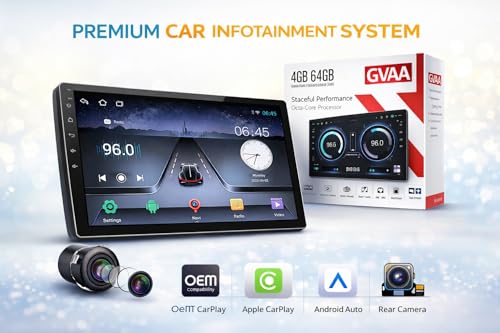 Image of Axiomgoods 9 Inch Android Car Stereo with Wireless AppleCarPlay and Android Auto, 6GB RAM, 128GB ROM, Octa-Core, IPS Touchscreen, Free Rear Camera